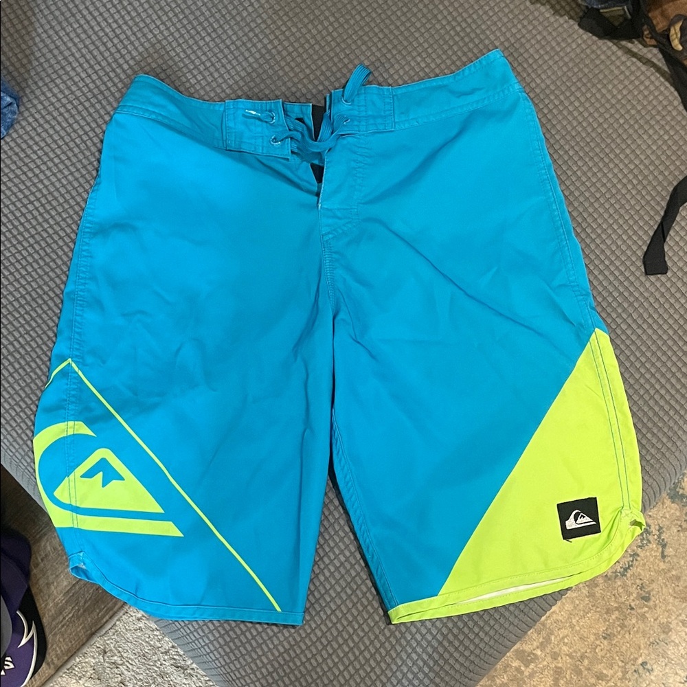 Quiksilver Aqua and Lime Swim Trunks